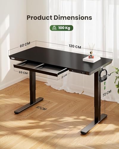 Image of ARTIKEL Case 1.0 Electric Height Adjustable Office Table DIY|100 Kg Wt.|Smart Panel USB & Type C Collision Sensor|Sit Stand Computer Desk|120 X 60 Cm| Brown (Black)