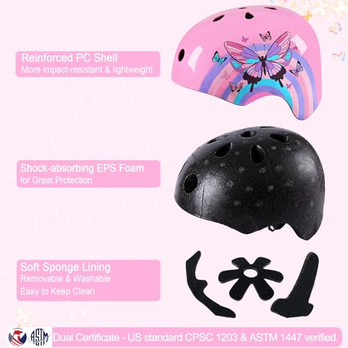 Image of Kids Bike Helmet Adjustable Youth Toddler Helmet with DIY Stickers for Girls Age 3-5-8-14 Years for Bicycle Scooter Skateboard Roller Skating