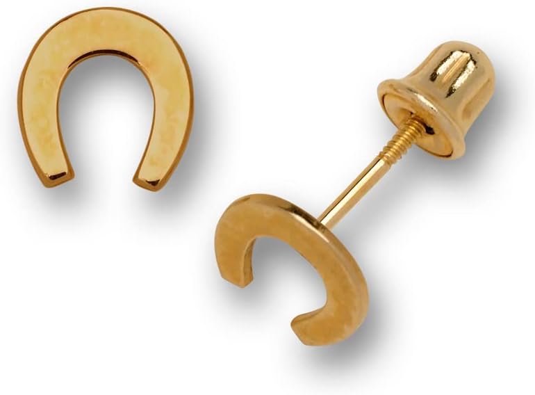 Jewelryweb Solid 14k Gold Lucky Polished Horseshoe Screw Back Earrings - 6x5mm - Horseshoe Earrings for women - Equestrian Gift for women
