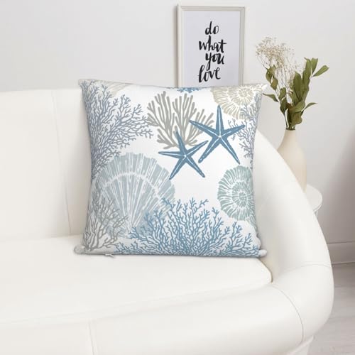 Tebjh Nautical Coastal Beach Pillow Covers 18x18 Set of 2, Ocean Themed Seashell Coral Starfish Throw Pillow Covers Outdoor Decorative Pillow Case for Couch Bed Sofa Cushion Home Decor - Image 8