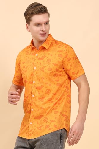 Image of ENCIGER Mens Printed Casual Shirts Short Sleeves Button Down Tropical Shirts (MS1 Orange XL)