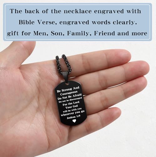 Dog Tag Christian Necklace for Men, Bible Verse American Flag Cross Necklace for Birthday Christmas First Communion Baptism Gifts4