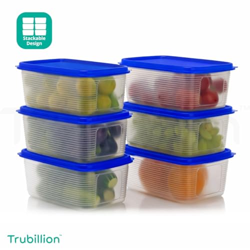Image of PureChill Set of 6 Fridge Storage Containers 1800ml BPA Free Food Grade Plastic Stackable Transparent Boxes Freezer Safe for Vegetables Fruits Snacks Kitchen Made in India