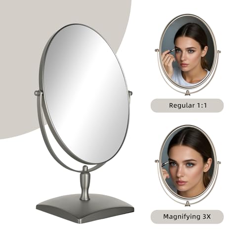 Espejo de maquillaje ovalado con aumento 1X/3X y base giratoria 360° miniatura 4