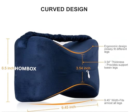 Image of HOMBOX Knee Pillow for Sleeping, Side Sleeper, Sciatica Pain Relief, Knee Joints, Pregnancy, Hips and Legs Pain, Leg Cushion with Washable Cover, Royal Blue, Pack of 1