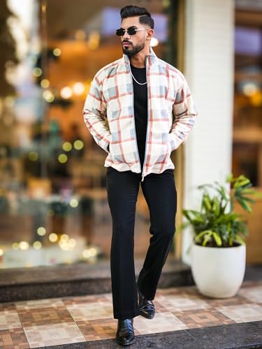 Image of Maniac Mens Checkered Full Zipper Fullsleeve Polyester Blend Fleece Shacket for Men