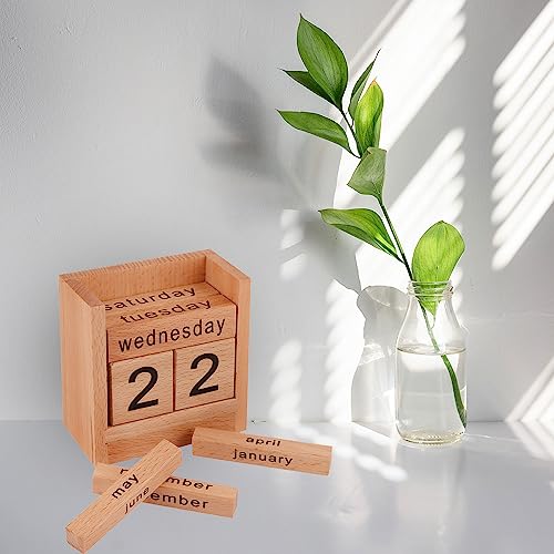 Image of STAR CRAFT Wooden Calendar Table /Desk Calender Office Desk Stationary Calender Handcrafted Natural Wood Perpetual Calendar Set for Desk /Table Decor, Study Room (BLACK)