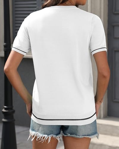Image of COSSEN Womens Summer Cap Sleeve Tops Trendy Casual Crew Neck Knit Lightweight Sweater Pullover Top