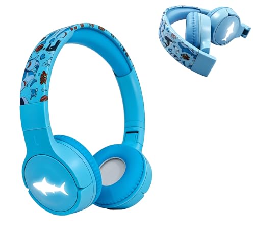 Kids Safe Wireless Light Up Headphones, Foldable Tangle-Free 3.5mm Jack, Volume Limiting 85/94dB, Over-Ear with Microphone for School/Toddlers/Teens/Boys/Girls/Ipad/Tablet/Kindle/Phones/Travel/Plane