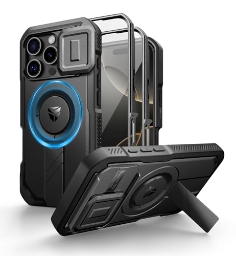 Image of Dexnor for iPhone 16 Pro Case with Slide Camera Cover & Adjustable Kickstand & Built-in Screen Protector,Compatible Wireless Charging Shockproof Cases Heavy-Duty Magnetic Protective Cover,Black
