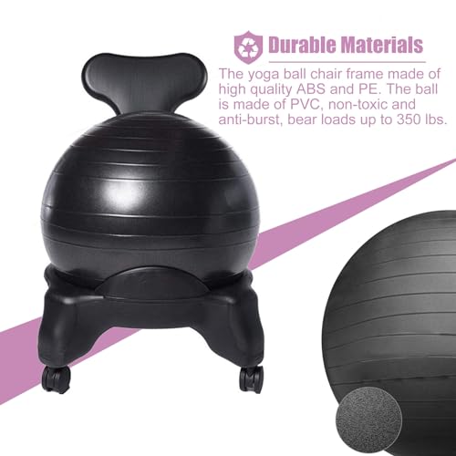 Generisch Yoga Ball Silla de oficina con base y soporte para la espalda, pelota de estabilidad de equilibrio para una mejor postura y comodidad