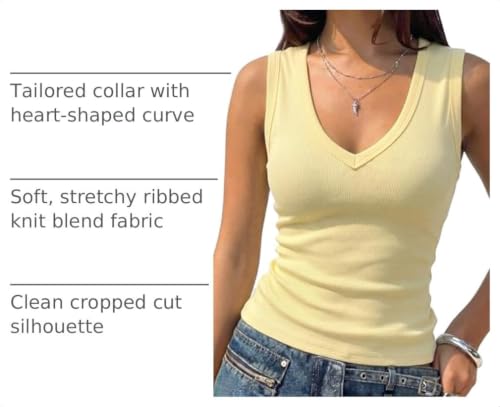 Image of Prettywear Deep V Neck Tank Tops for Women Ribbed Sleeveless Summer Top