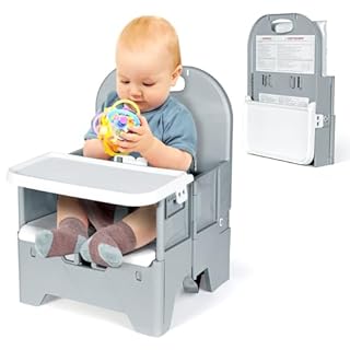 Orzbow Foldable Toddler Booster Seat Dining Chair,Stable Baby Chair Booster Seat Toddler with Dining Tray,ABS Material and Sturdy Structure,Easy to Use and Carry,for Max 36 Months and 15kg Babies,Grey