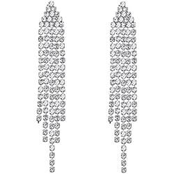 Lamparas De Techo Cristal Baratas selovo plata tono claro cristal austríaco lámpara de techo borla de dama Dangle Pendientes de gota cadena