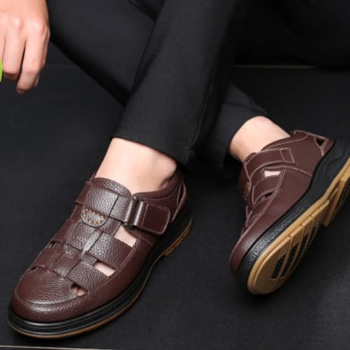 Men's Retro Head Oxford Shoes Beach Shoes Cowhide Upper Sticky Open Toe Sandals, Waterproof Comfortable Non-Slip Hook & Loop Beach Water4