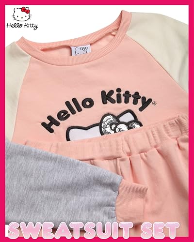 Image of Hello Kitty Girls Sweatpants Set - 2 Piece Fleece Crewneck Sweatshirt and Girls Joggers Cute Matching Clothing Set (2T-12) (Light Pink /Grey, 6X)