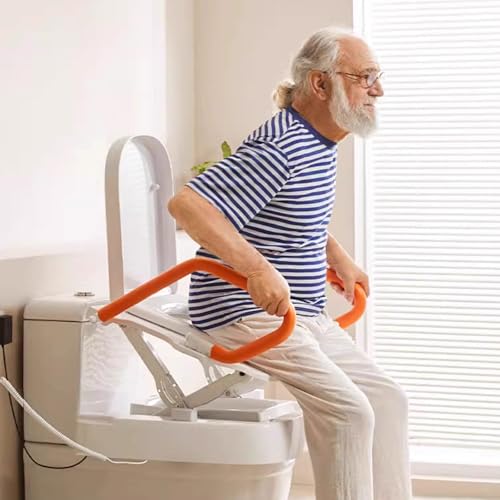 Elektryczny podnośnik deski sedesowej z podwójnym podłokietnikiem, ergonomiczna konstrukcja, kąt podnoszenia 20°, regulowana wysokość do 52 cm dla osób starszych