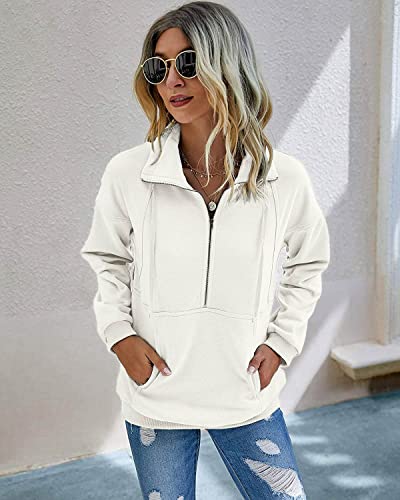 Image of PRETTYGARDEN Women's Casual Long Sleeve Zipper Sweatshirt Drawstring Loose Quarter Zip Pullover Tops with Pockets