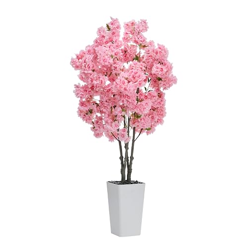 FSOHOI Artificial Cherry Blossom Tree, 5FT Fake Plants Indoor, Faux Pink Sakura Flowers Blooming...