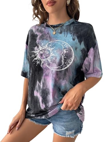 Image of Remidoo Women's Casual Oversized T Shirt Short Sleeve Graphic Tee Letter Tie Dye Shirts
