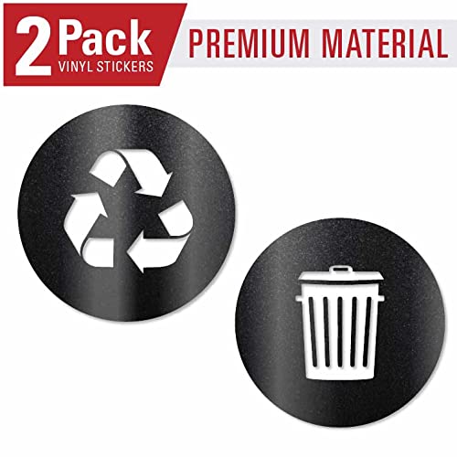 Recycle And Trash Sticker Vinyl Modern Logo (5.5" X 5.5" 1 Ea.) Symbol To Organize Trash Cans Or Garbage Containers And Walls - Small - Ultra Metallic Black #TOP2