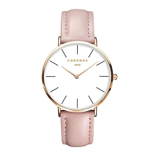 Relojes Unisex Clásico Delgada Analogico Relojes Pulsera Mujer Hombre Cuero Casual, Rosa