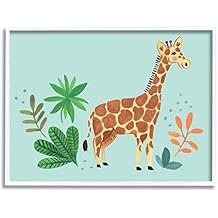 Stupell Industries Endearing Giraffe Floral Botanicals Turquoise Background,Design by Heather Strianese