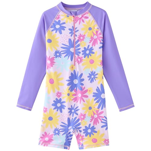 Image of Girls Swimsuit Long Sleeve Rash Guards Swim Suit 4-12Y