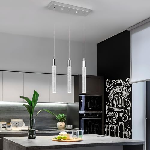 Image of Kitchen Island Lighting Modern Light Fixture Kitchen Island Pendant Light Dimmable LED Chrome Mini Pendant Lighting Dinning Room Living Room Chrome Pendant Lights(3-Light)