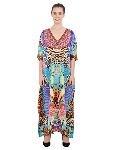 Image of Miss Lavish London Kaftan Dresses for Women,Beach Kaftan Coverups,Hawaiian Coverups for Women,Long Beach & Swimsuit Coverups,Plus Size African Caftan Dress,Moroccan Style Loungewear Multi M