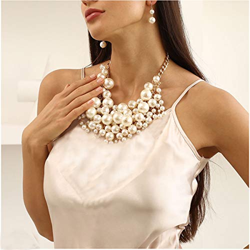 Simulated Pearl Choker Necklace For Women Bridal Wedding Pearl Statement Necklace (White Style) #TOP2