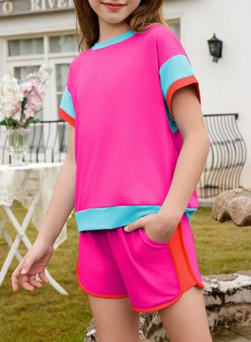Image of blibean Girls Summer Clothes Sets Kids Colorblock Matching Outfits Size 6-15 Years
