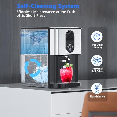 Image of Kndko Nugget Ice Makers Countertop, 44lbs /24H Pebble Ice Machine with Self-Cleaning Dispenser, Soft Chewable Pellet Ice, 3.3lbs Storage for Home /Kitchen /Office /Party, Silver