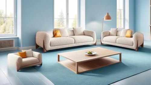 Image of Boucle Fabric Modern Design Sofa with Pillow or Strong Woden Legs Best for Living Room, Halways, Garden (3+2+1 Seater)