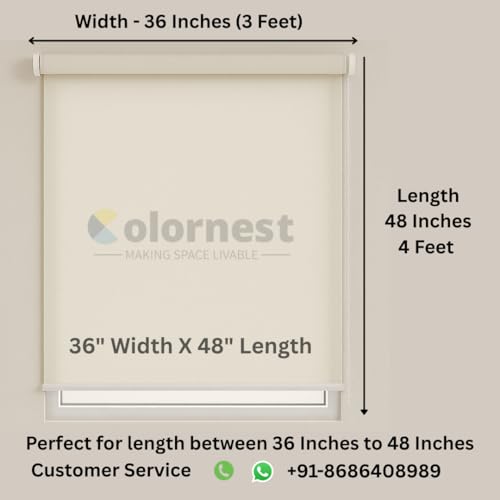 Image of Roller Blinds for Windows 36 Inch W X 48 Inch L | Light Filtering Roll-Up Shades Sun UV Protection for Home & Office White| Customised Size | Heavy Duty in 38 MM Pole