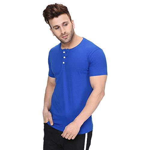 Image of London Hills Henley Neck T Shirt for Men | Tshirt for Man | T Shirt for Men | Mens Casual T Shirts | Cotton Blend Solid Half Sleeve Button Neck Slim Fit Casual Tee