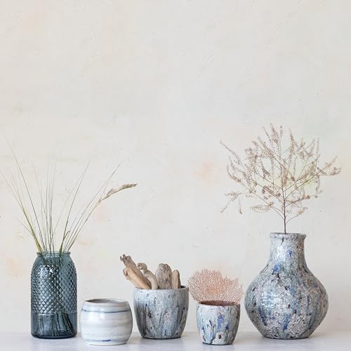 Creative-Co-Op-Hand-Painted-Stoneware-Planter-with-Pattern-and-Reactive-Glaze-White-and-Blue Creative Co Op Hand Painted Stoneware Planter with Pattern and Reactive Glaze White and Blue