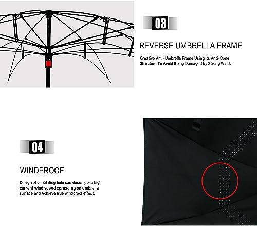 MRTLLOA 40/49/56 Inch Oversize Windproof Inverted Reverse Upside Down Umbrella, Golf Size Rain Umbrella, Double Layer, C-Shaped Handle for Men, Women and Kids (Black, 56 Inch)