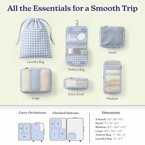 Vandel Space-Saving Compression Packing Cubes for Women with Hanging Toiletry Bag, Laundry Bag, Compressible Carry On Suit Case Organizer Luggage Packing Cubes for Travel Compression Organizer Bags