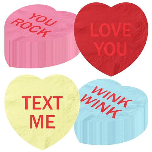 Valentine’s Day Napkins Supplies-Conversation Heart Napkins Decoration Set 40Pcs Love Heart Shaped Napkins Heart Ornaments Paper Napkins Galentine’s Day Party Napkins for Valentine’s Day