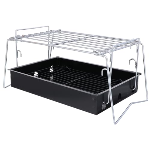 1 Pc parrilla sartenes estufa de barbacoa plato caliente Parilla barbacoas para carbon barbacoa exterior rejilla plegable para barbacoa estufa de camping Acero inoxidable Black BESPORTBLE