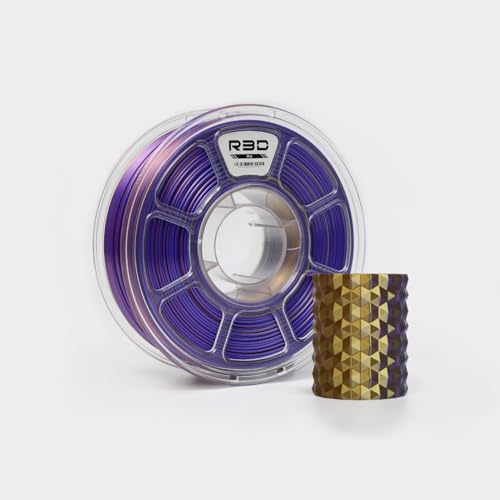 R3D Tri Color Silk PLA Filament, Co-Extrusion 3D Printer Filament 1.75mm, 30-370 mm/s High Speed PLA, Dimensional Accuracy +/- 0.02 mm, 1KG Plastic Spool (Silk Gold-Copper-Purple)