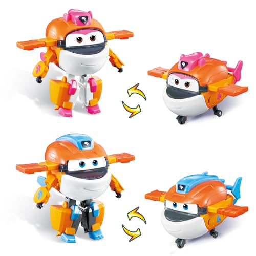 Super Wings Transformable Toys Playset, 5 in Taki and Tiki Airplane Transforming Figures Toys Set, 2 in 1 Mode Rescue Bots Toy for 3-5 Year Old Boys Girls, Plane Toy for Toddlers Kids Age 3 4 5 6