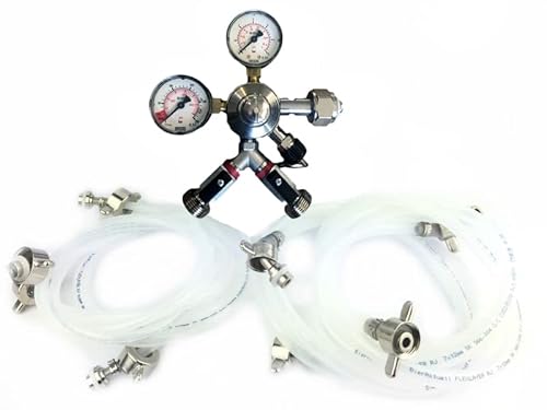 Zapfanlagen Zubehör 2 leitig Nr.12 Set mit Co2 Druckminderer doppelt Abgang, 2x Bierschlauch + Co2 Schlauch