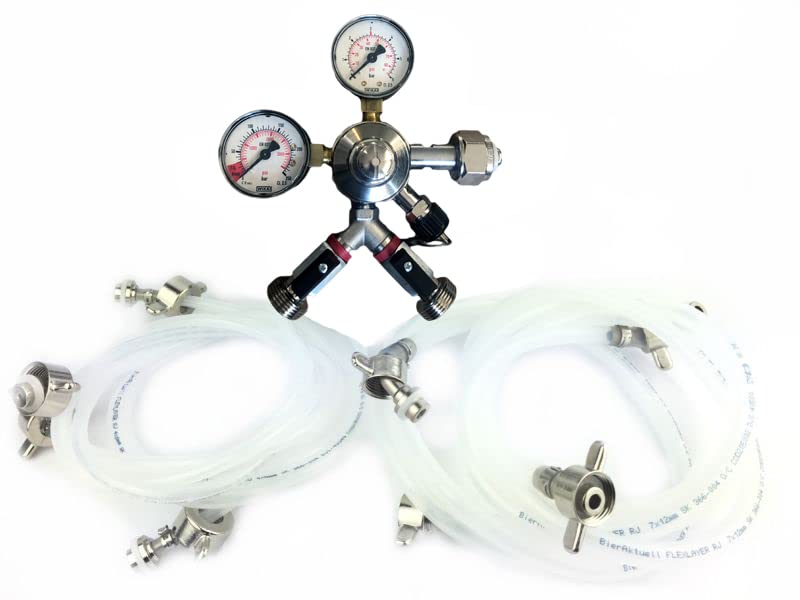 HAMON CO₂-Druckminderer – 2 Manometer (0–80 Psi / 0–3500 Psi), Messing, W 21,8 X 1/14 Zoll, 8 Mm Schlauch – Für Bierzapfanlagen & Brauerei