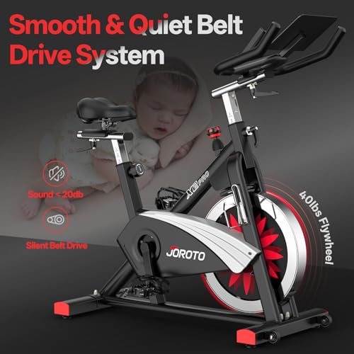Image of JOROTO Exercise Bike, Magnetic Stationary Bikes for Home with 40LBS Flywheel, App Supported Indoor Bike with 350LBS Weight Capacity, Low Noise,Digital Monitor,Bottle and Tablet Holder