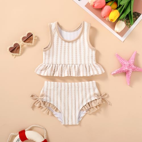 Image of HAPPYMA Baby Swimsuit Toddler Girl Bathing Suit Summer Stripe Bikini Set Beach Two Piece Swim Wear