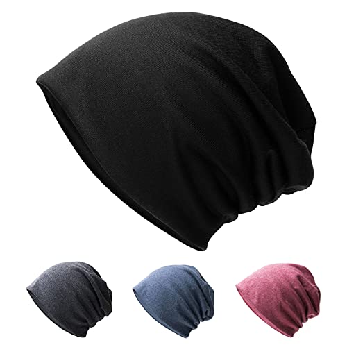 Hurinan Unisex Slouch Beanie Mütze Jersey Beanie Skull Cap Klassische Baggy Hat Leichte und Weiche Strickmütze Baumwolle Kopfbedeckung für Männer Frauen, Schwarz , One size, 46-54