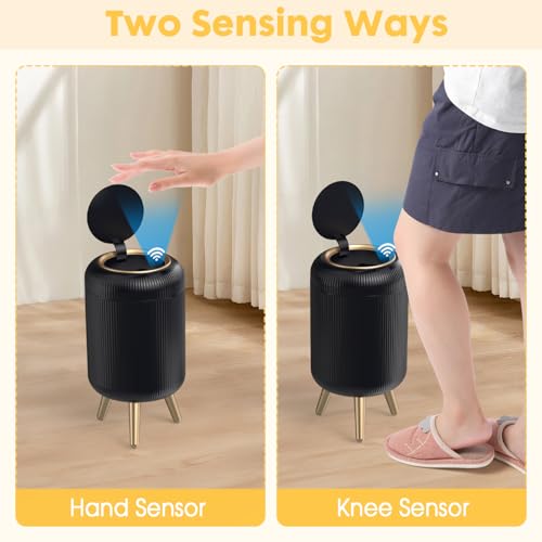 Image of Bathroom Trash Can Automatic Touchless，3 Gallon Smart Motion Sensor Trash Bin with Lid，Plastic Black Garbage Can Wastebaskets with Removable Legs for Kitchen, Office, Toilet, Bedroom