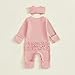 Lehoso Newborn Baby Girl Clothes Long Sleeve Crew Neck Letter Embroidery One Piece Romper Jumpsuit Infant Fall Winter Outfit (Dusty Pink, 6-12 Months)